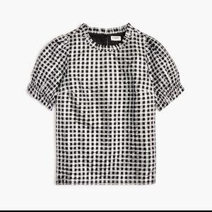 J. Crew Shiny Gingham Puff Sleeve Top - M